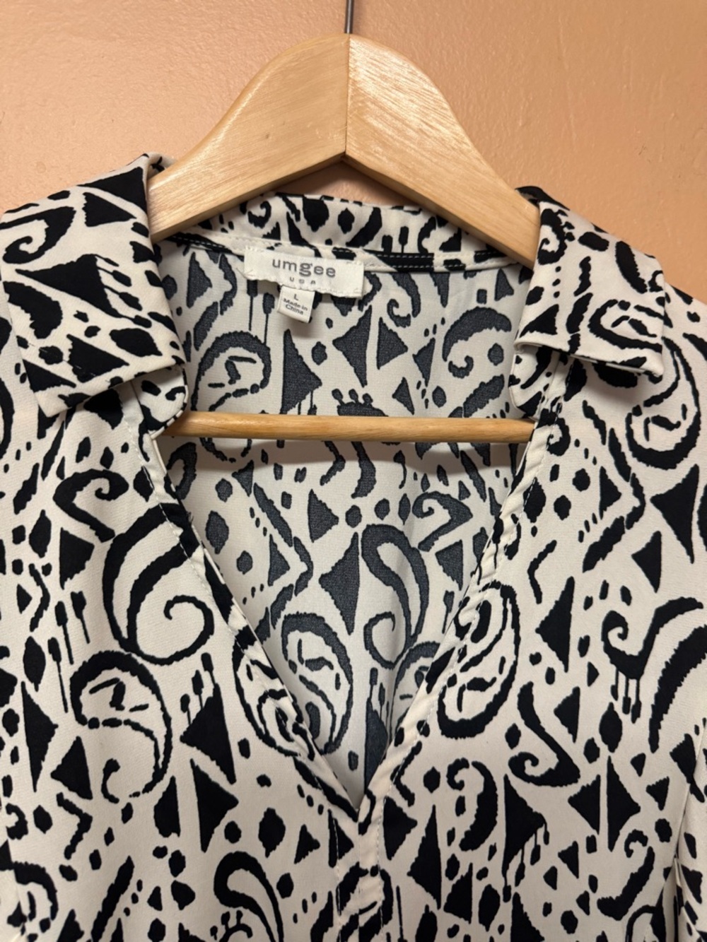 UMGEE L Black White Paisley Boho Dress Tiered Mini Balloon Long Sleeve - Picture 5 of 5